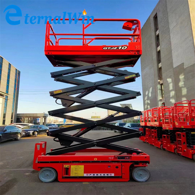 ارتفاع رفع 10m 350kg بطارية كهربائية حمراء منصة رفع مقص